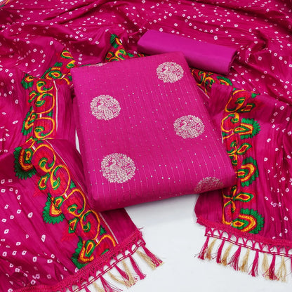 Jeckard Butta Croset work Bandhani Print Dupatta Dress Material (Unstitched)