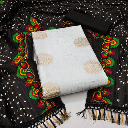 Jeckard Butta Croset work Bandhani Print Dupatta Dress Material (Unstitched)