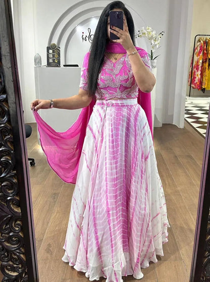 Faux Georgette Shibori Print Lehenga Choli