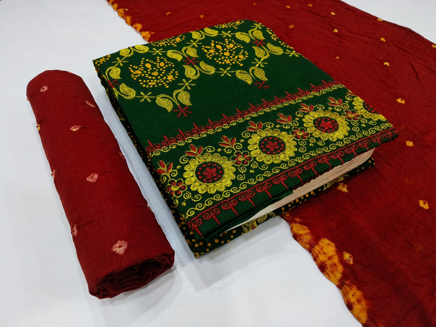 Kasab Work Bandhani Dress Material