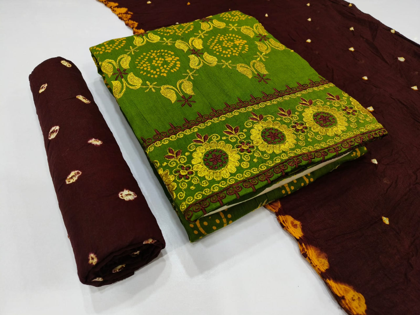 Kasab Work Bandhani Dress Material