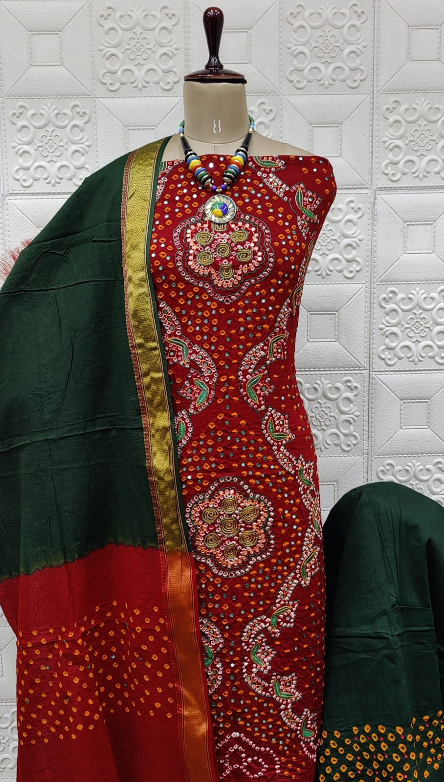 Khatli Mirror work Kutch Bandhani Dress Material
