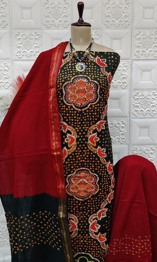 Khatli Mirror work Kutch Bandhani Dress Material
