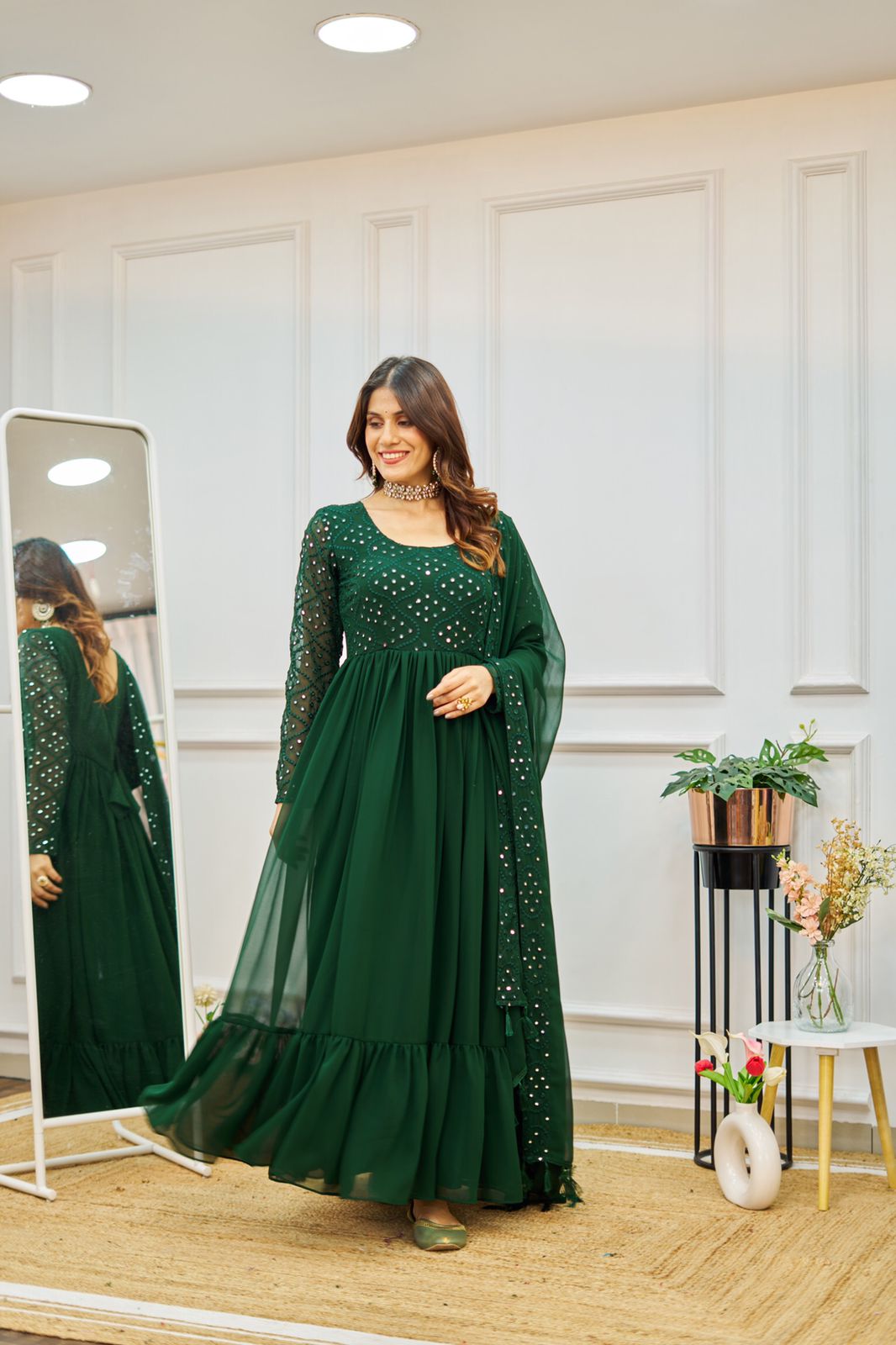 Faux Georgette Gown Dupatta Set