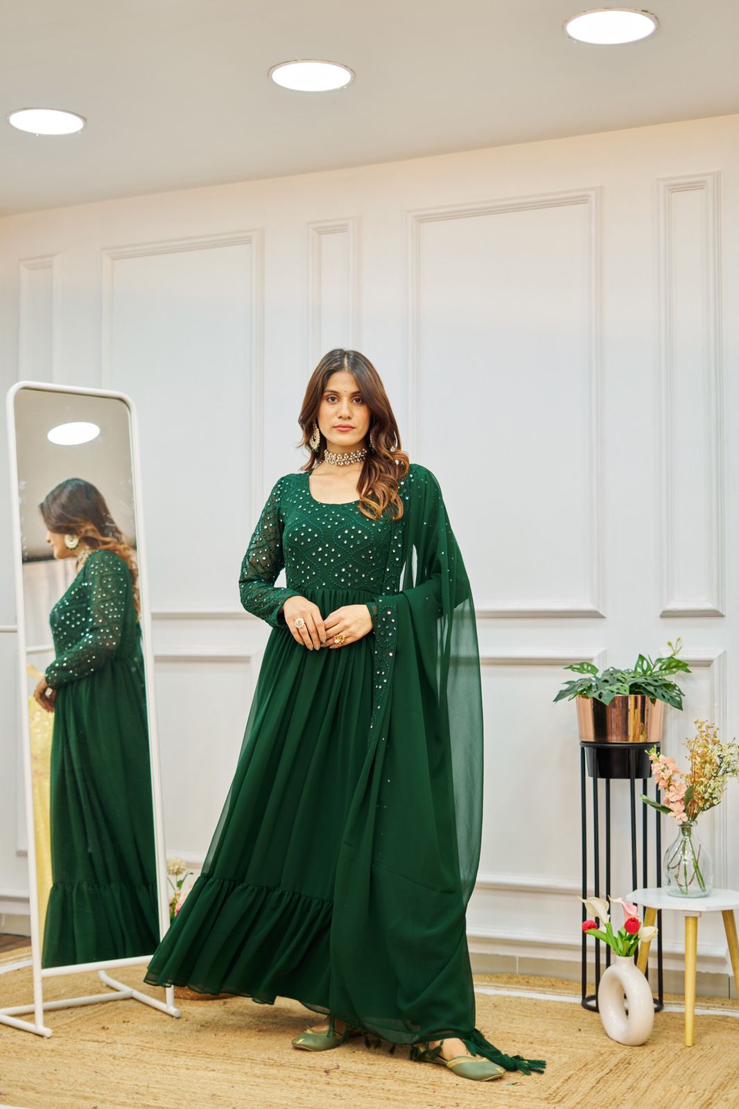 Faux Georgette Gown Dupatta Set