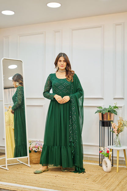 Faux Georgette Gown Dupatta Set