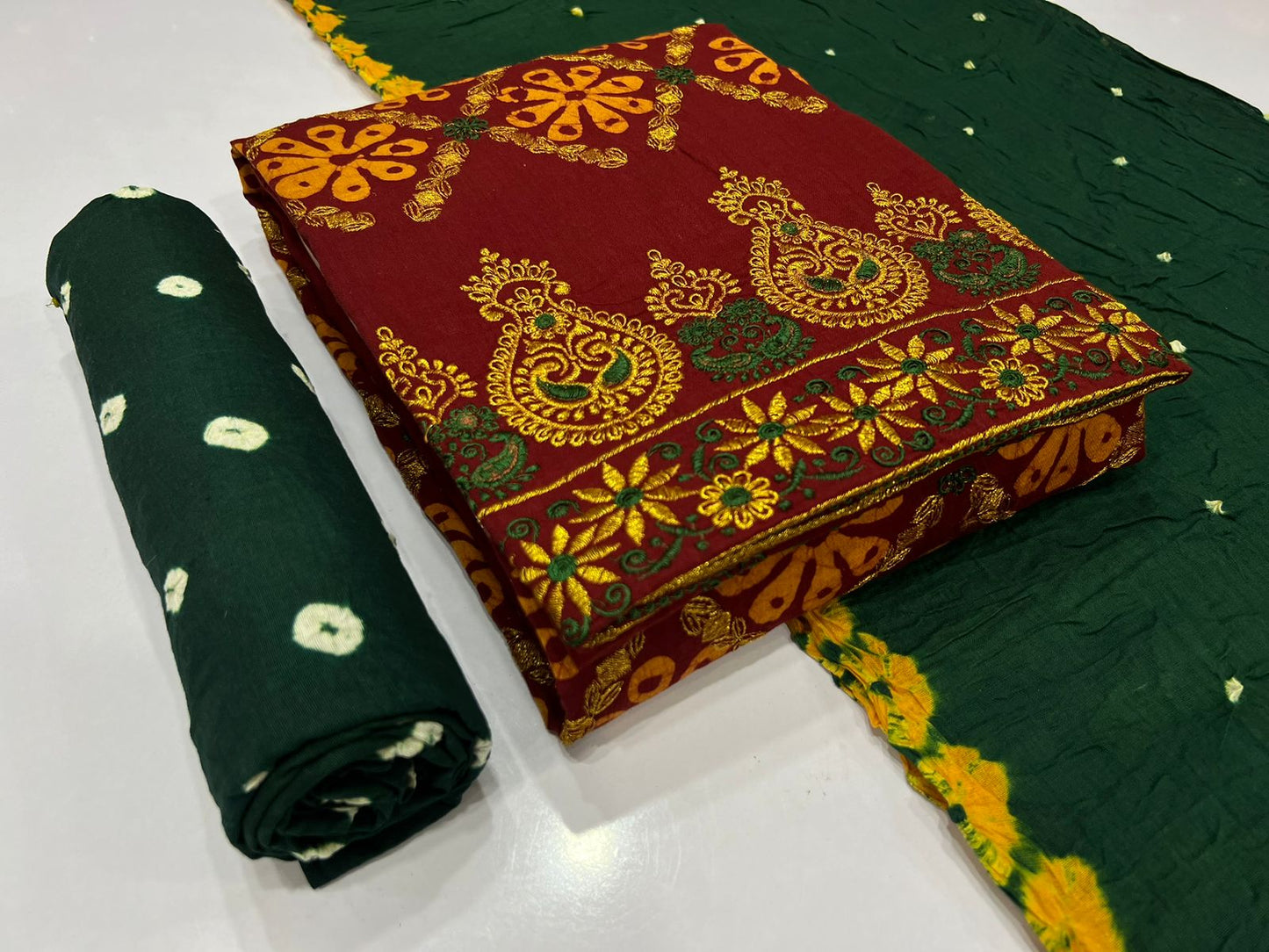 Kasab Work Bandhani Dress Material