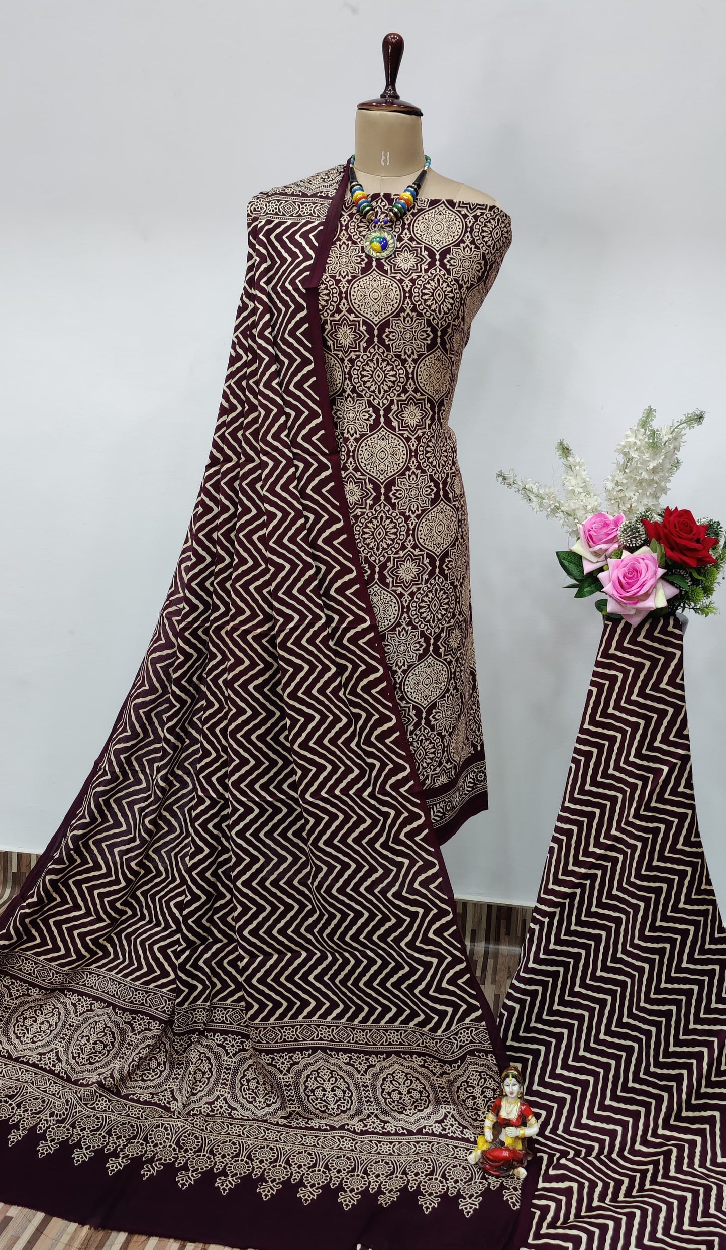 Modal Ghazi Silk Original Ajrakh work Dress Material