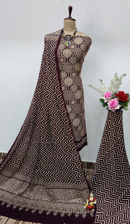 Modal Ghazi Silk Original Ajrakh work Dress Material