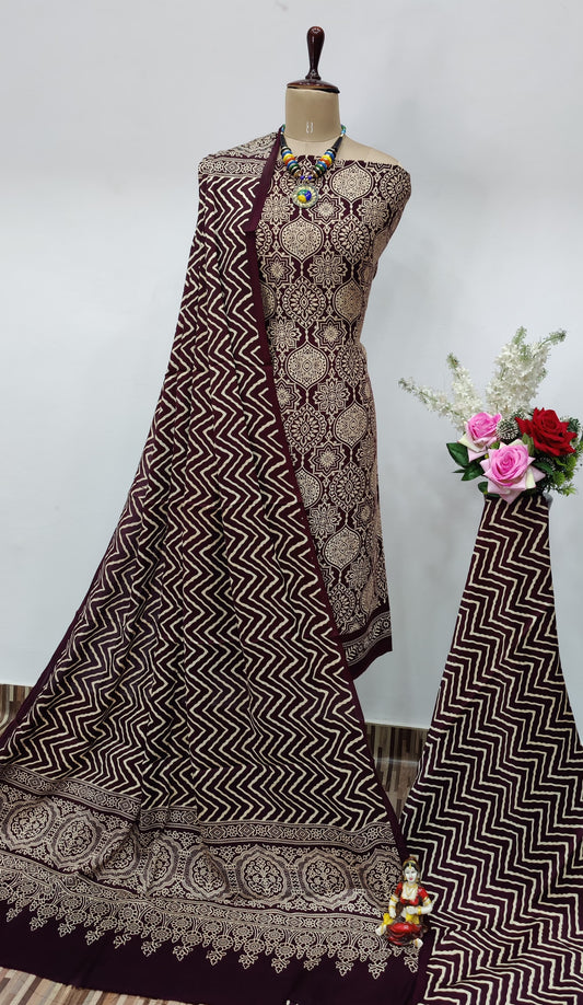 Modal Ghazi Silk Original Ajrakh work Dress Material