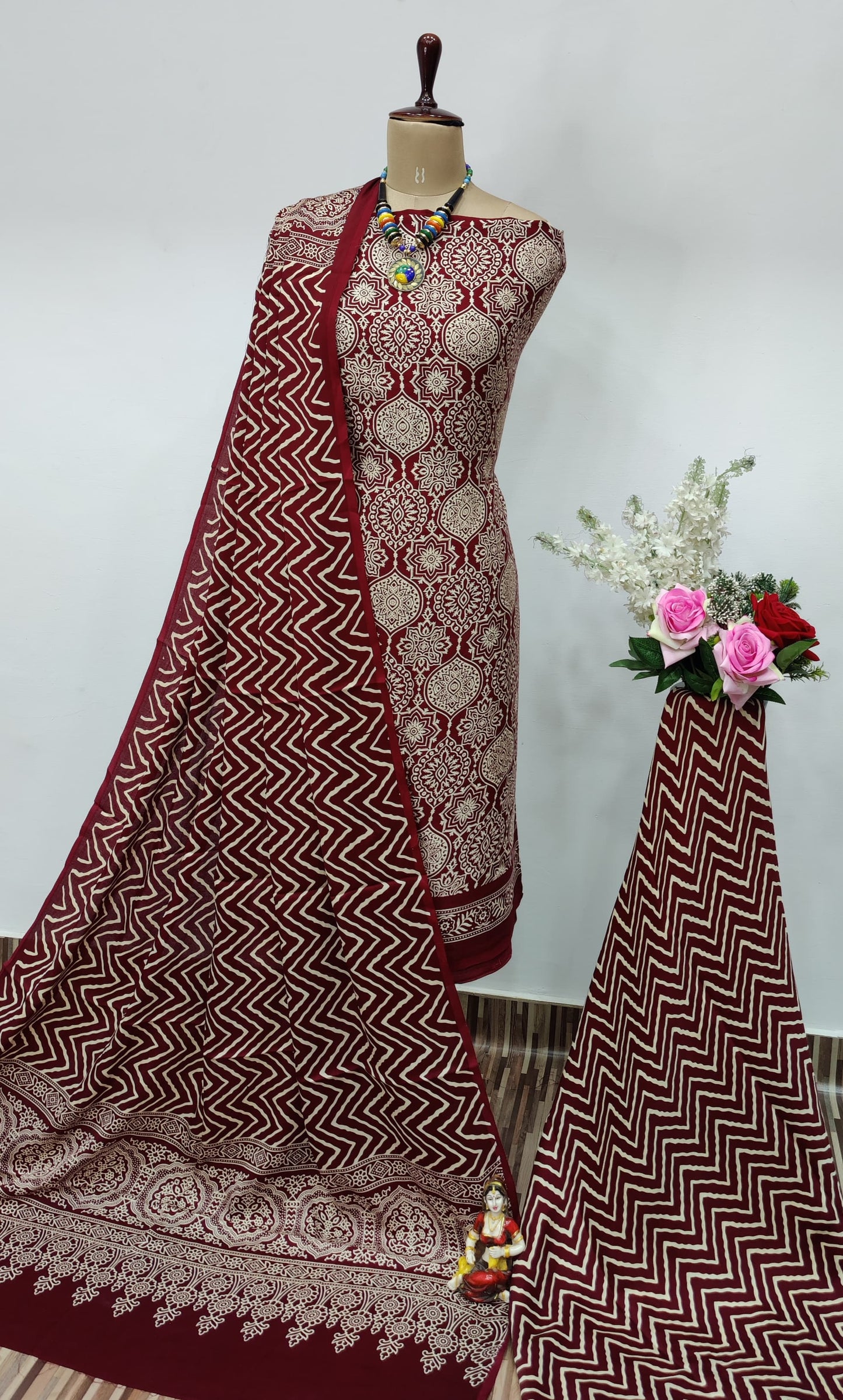 Modal Ghazi Silk Original Ajrakh work Dress Material
