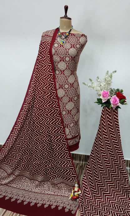Modal Ghazi Silk Original Ajrakh work Dress Material