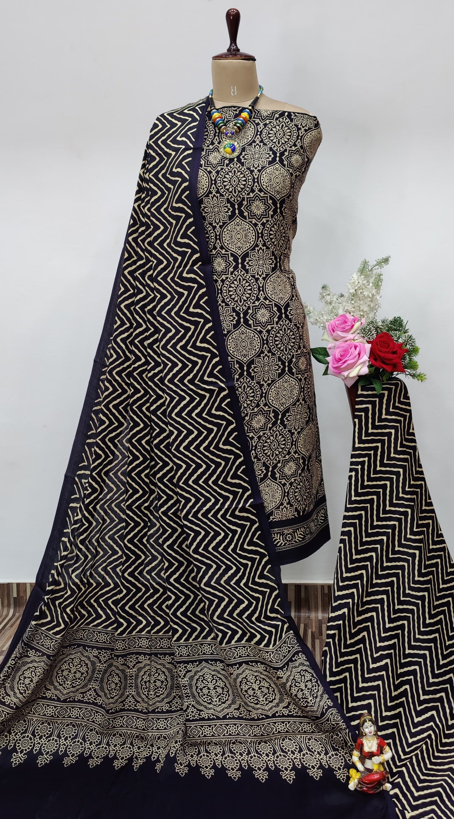 Modal Ghazi Silk Original Ajrakh work Dress Material