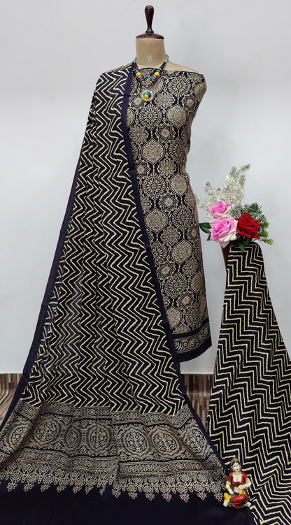 Modal Ghazi Silk Original Ajrakh work Dress Material