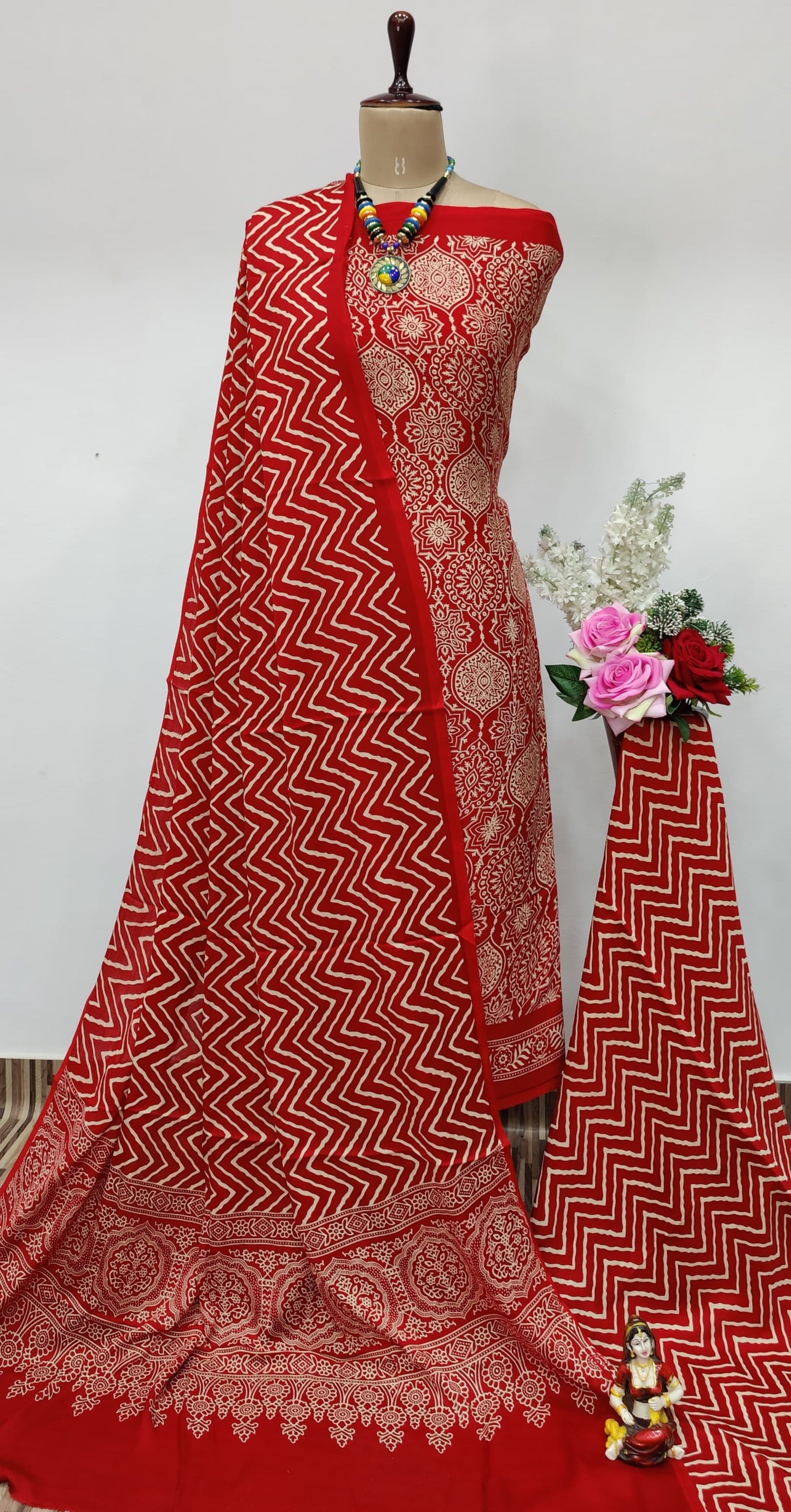 Modal Ghazi Silk Original Ajrakh work Dress Material