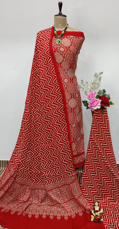 Modal Ghazi Silk Original Ajrakh work Dress Material