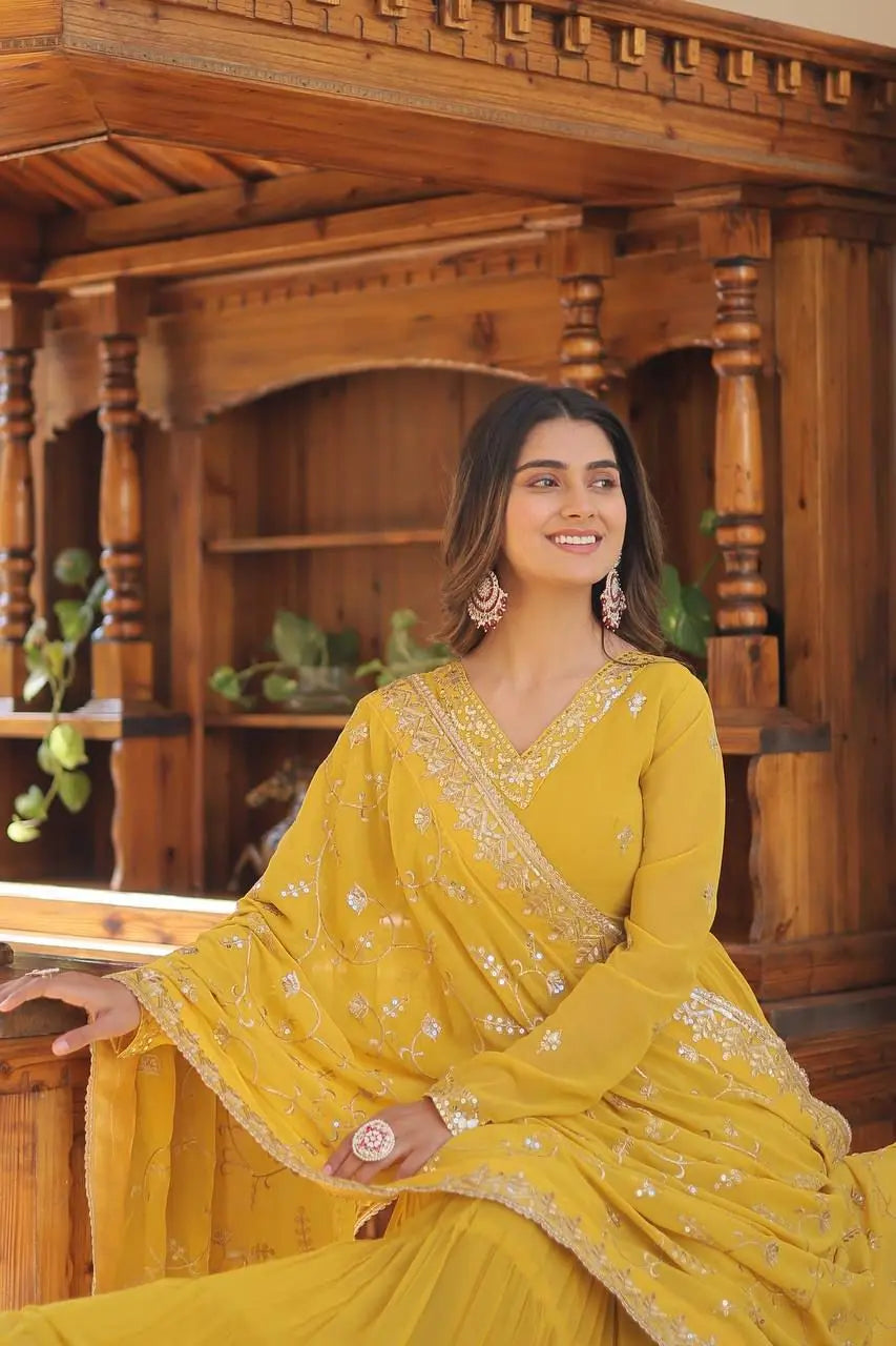 Faux Georgette seqence work Gown Dupatta Set
