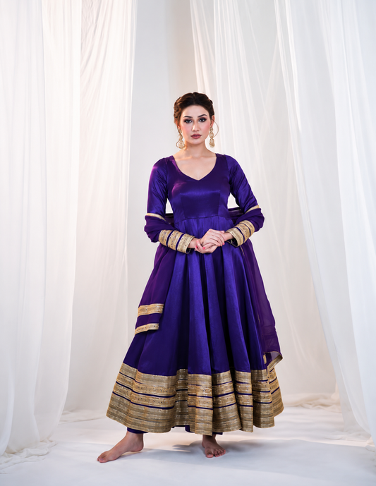 Purple Embroidered Anarkali Gown Set