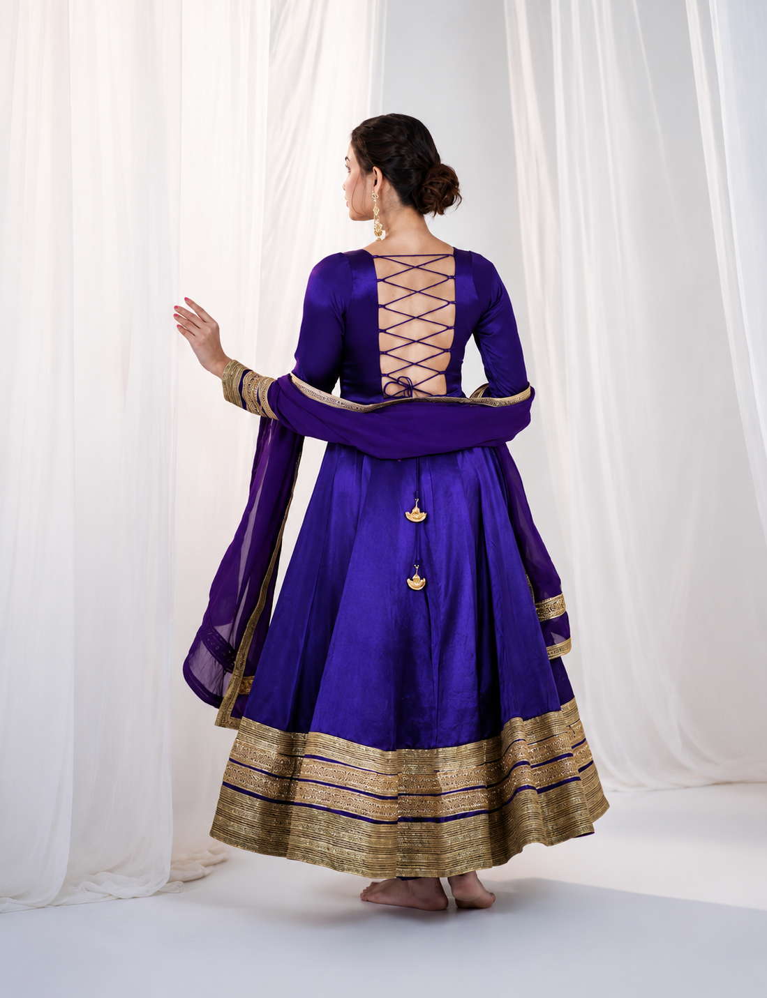 Purple Embroidered Anarkali Gown Set