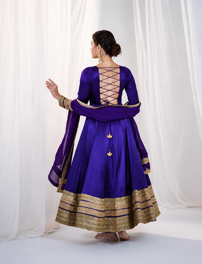 Purple Embroidered Anarkali Gown Set