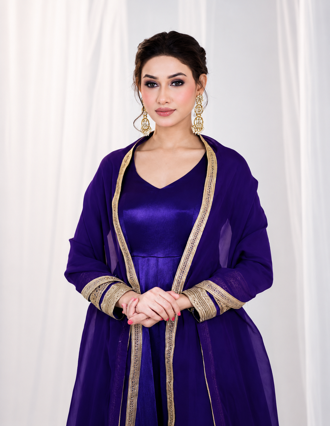 Purple Embroidered Anarkali Gown Set