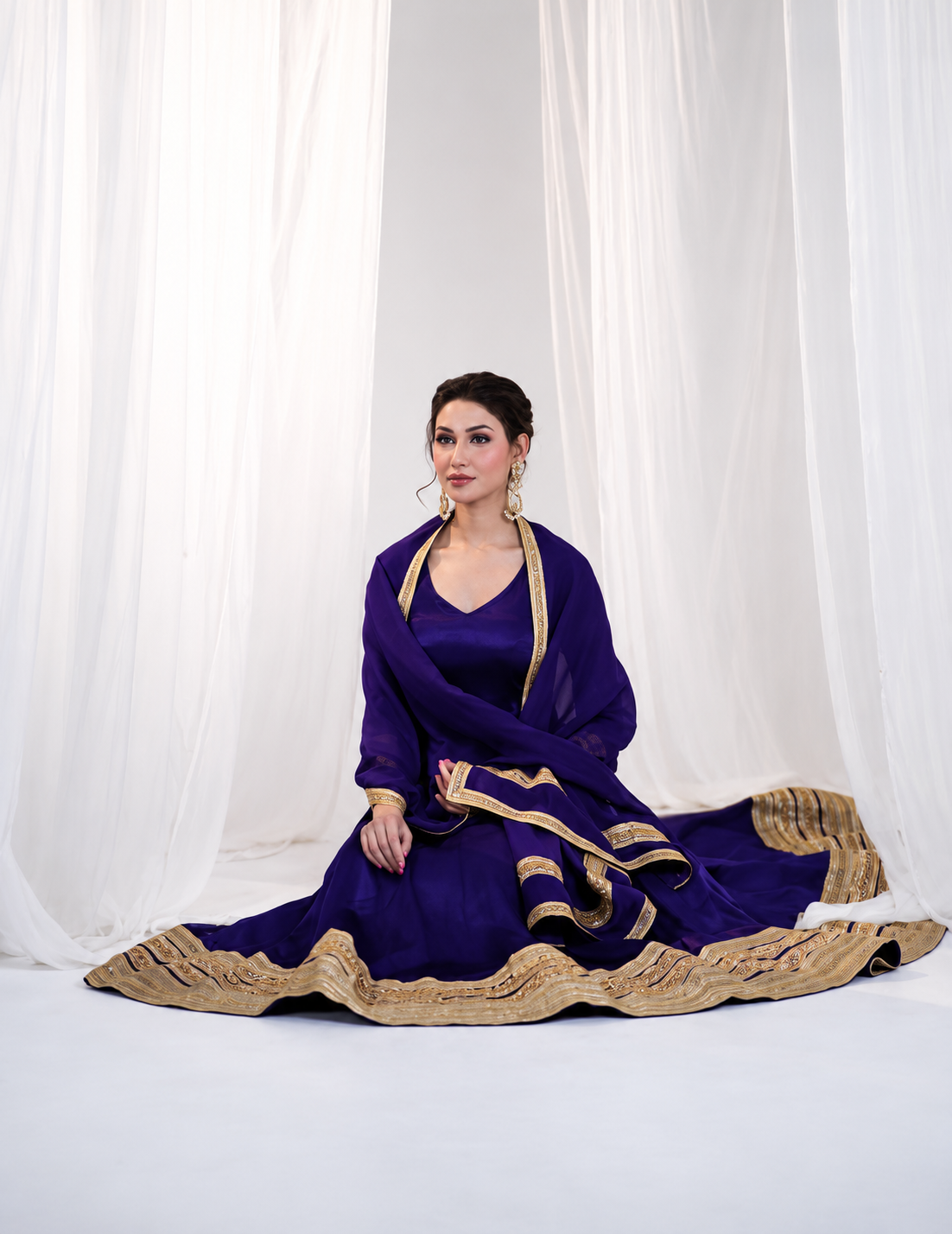 Purple Embroidered Anarkali Gown Set