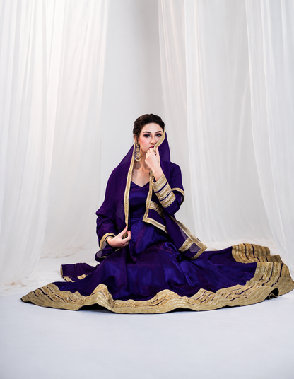 Purple Embroidered Anarkali Gown Set