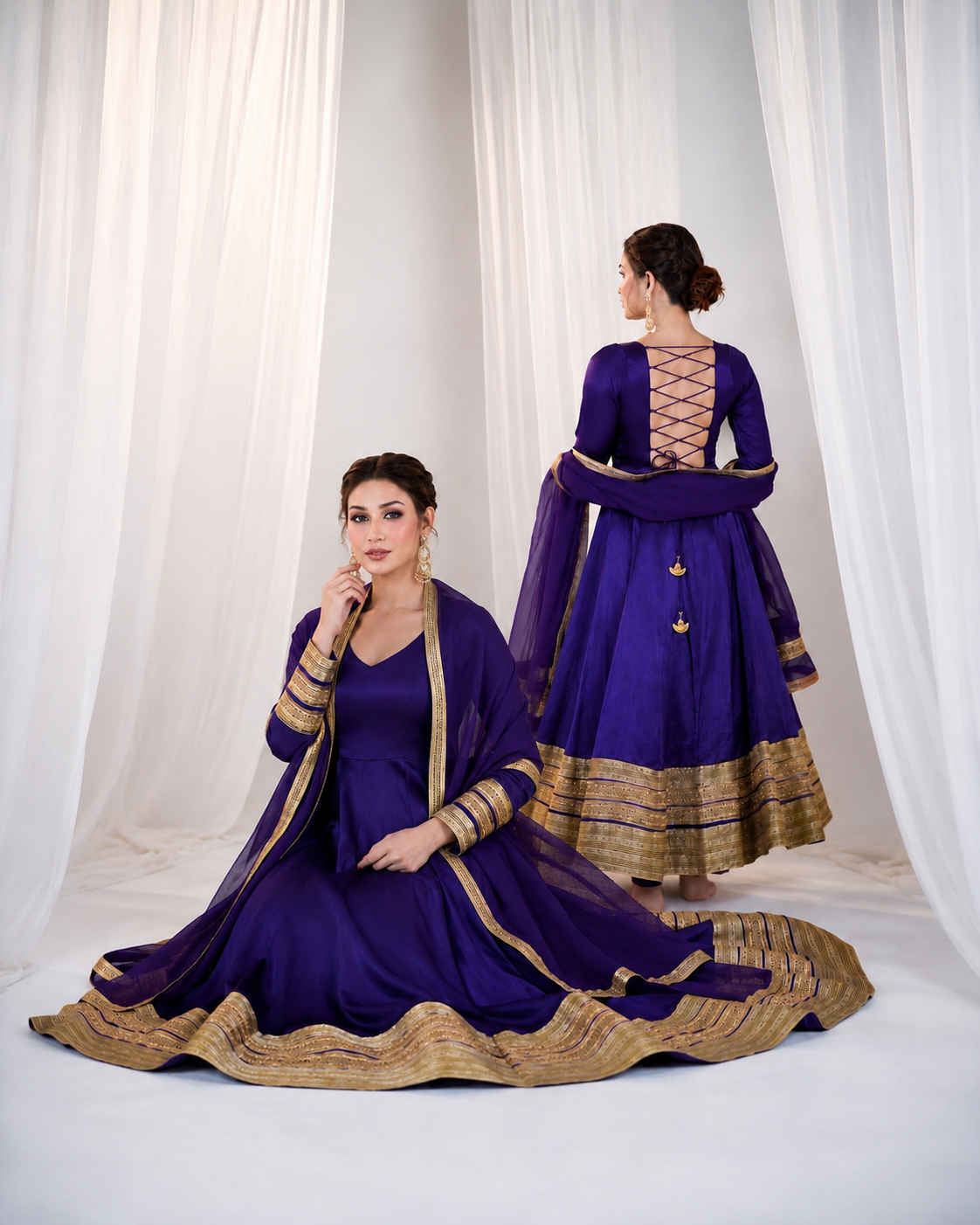 Purple Embroidered Anarkali Gown Set