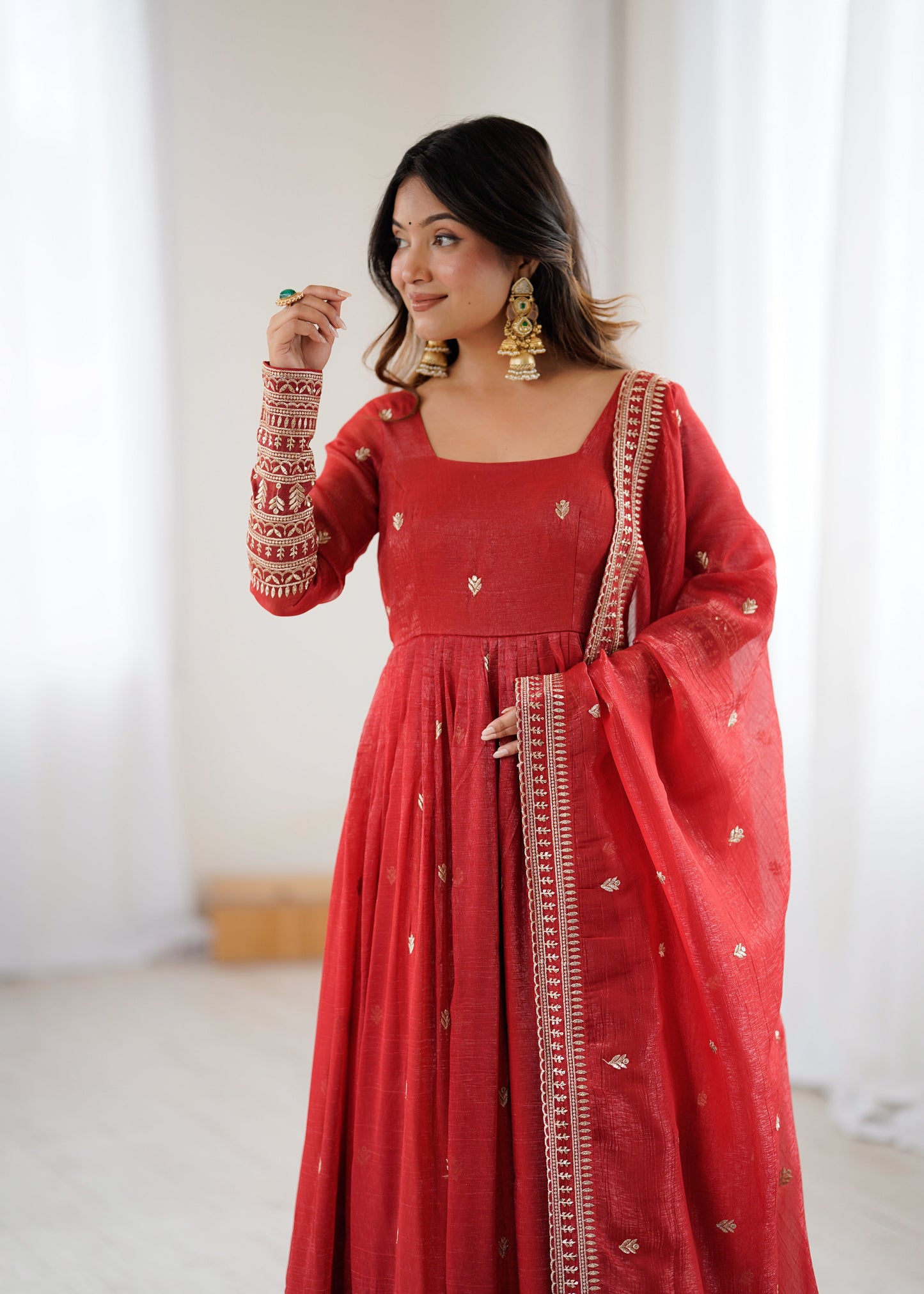 Ruhani Red Premium Quality Anarkali Suit Set