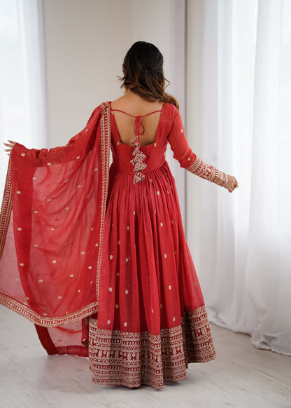 Ruhani Red Premium Quality Anarkali Suit Set