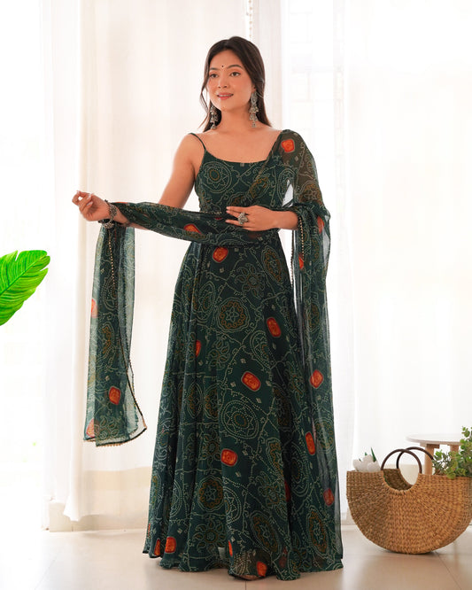 Chiffon Green Coloured Anarkali Suit