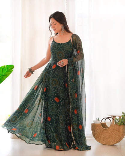 Chiffon Green Coloured Anarkali Suit