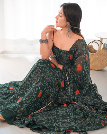 Chiffon Green Coloured Anarkali Suit