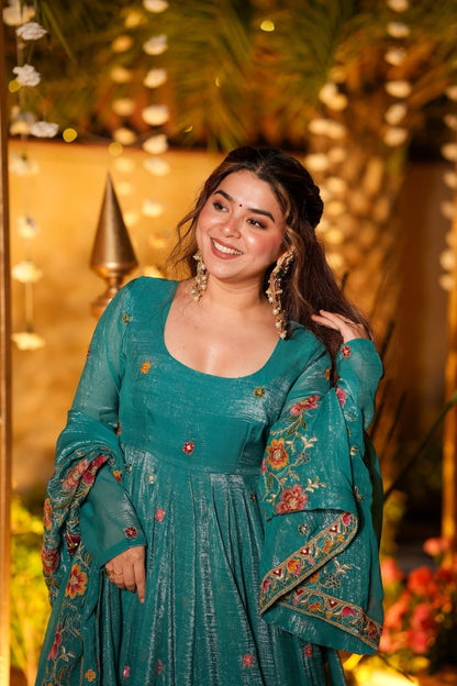 Rama Shades Crunchy Silk Anarkali Plazo Suit Set