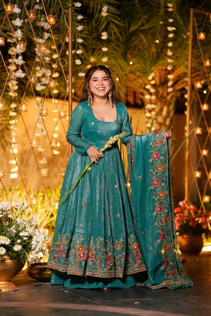 Rama Shades Crunchy Silk Anarkali Plazo Suit Set