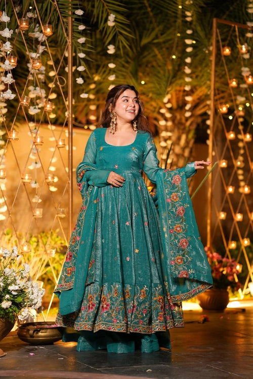 Rama Shades Crunchy Silk Anarkali Plazo Suit Set