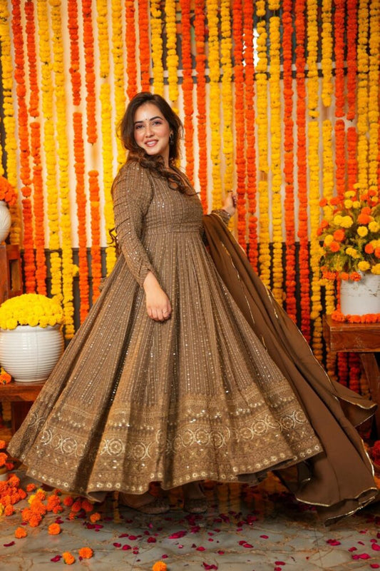 Premium Quality Chocolate Anarkali Suit Set