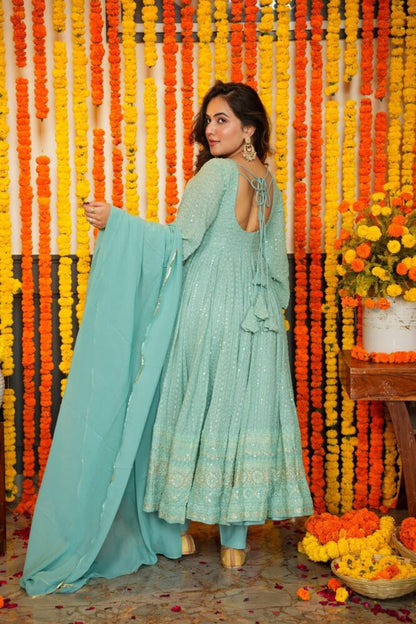 Premium Quality Sky Anarkali Suit Set
