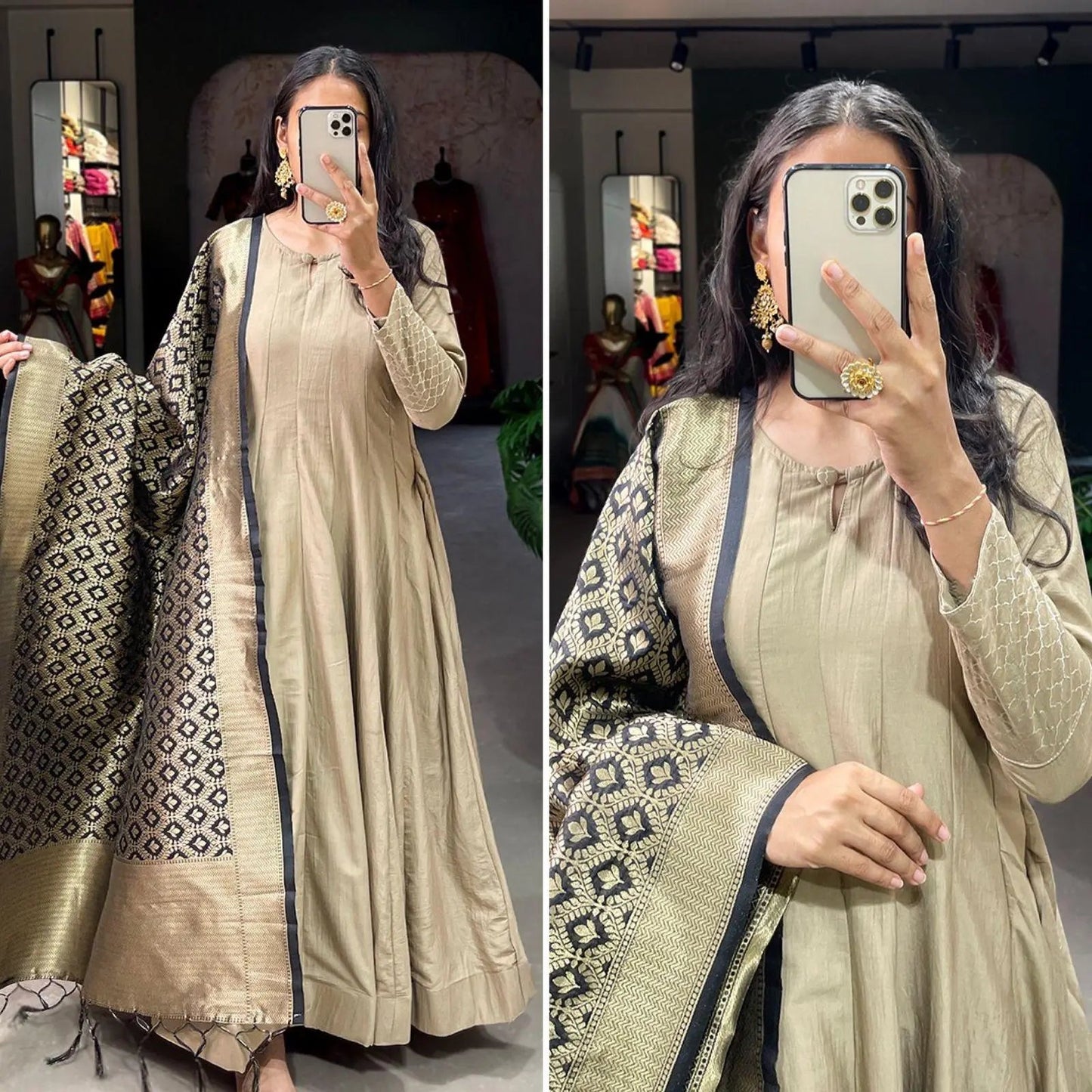 Label shri gown with zari weaving Dupatta Gown Fully Stitched