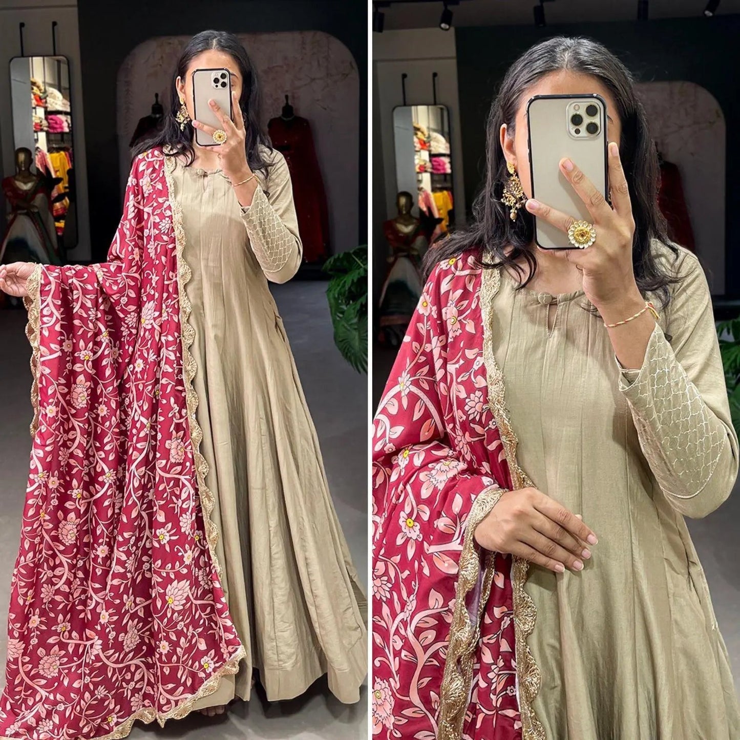 Label shri gown with zari weaving Dupatta Gown Fully Stitched
