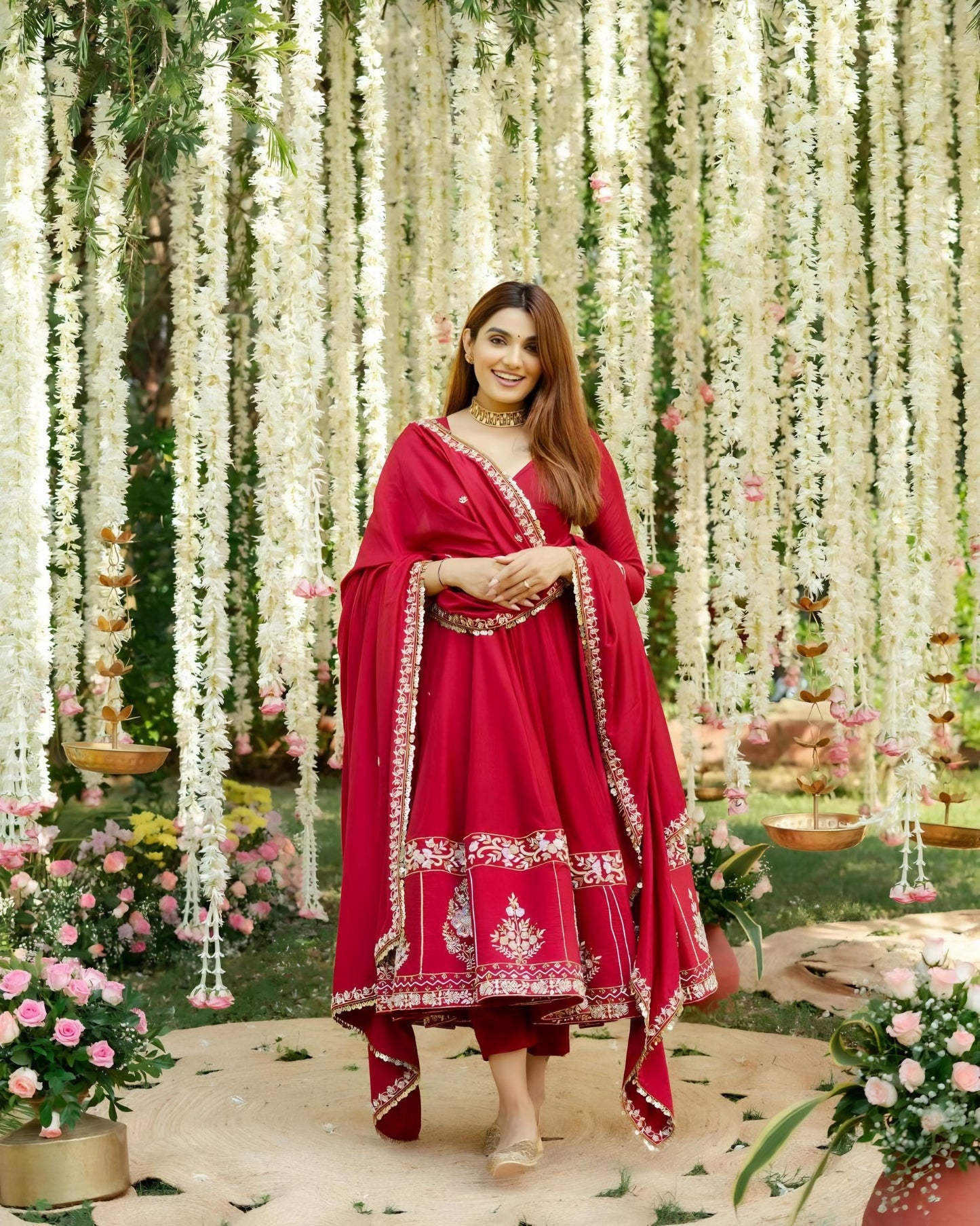 Rimmy Red Coloured Anarkali Suit Set