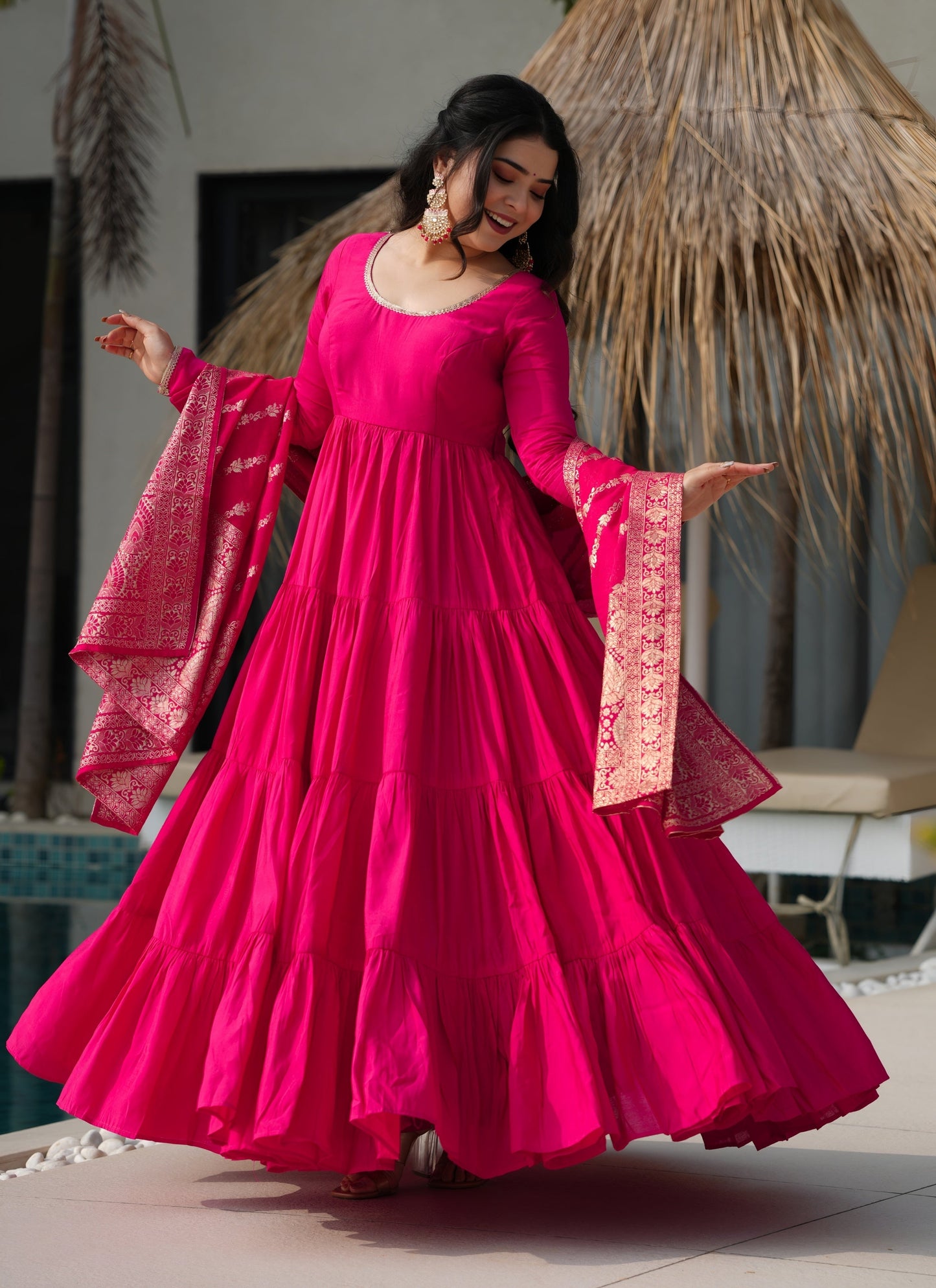 Royal Roman Silk Fully Flared Anarkali Suit Set