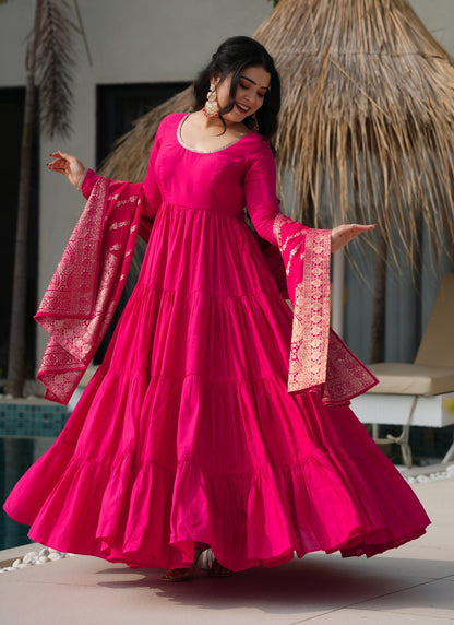 Royal Roman Silk Fully Flared Anarkali Suit Set
