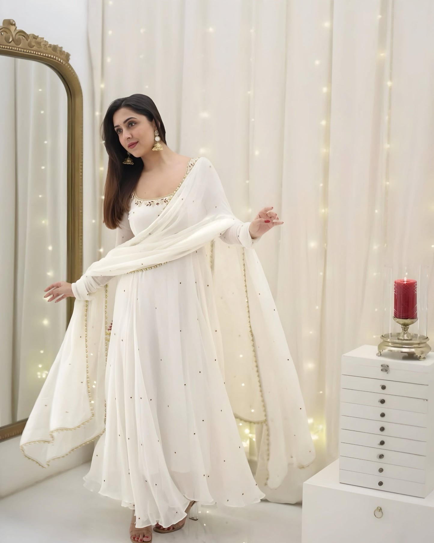 Hannah Traditional White Anarkali Suit 🤍
