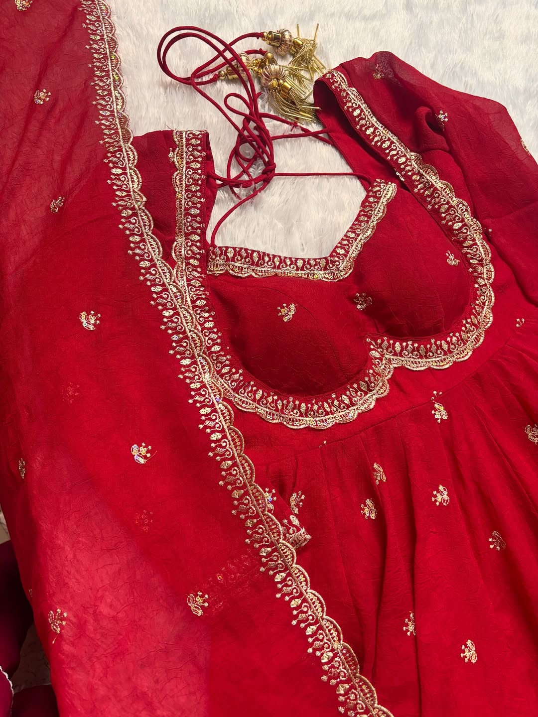 Red Chilli Slit Anarkali Premium Suit Set