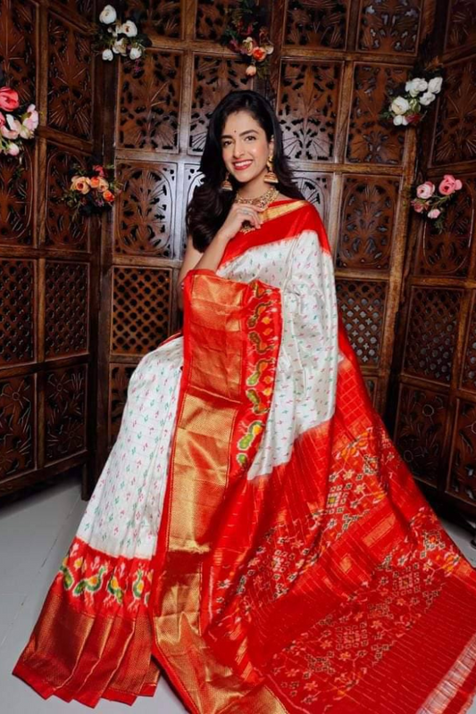 off white saree with golden border