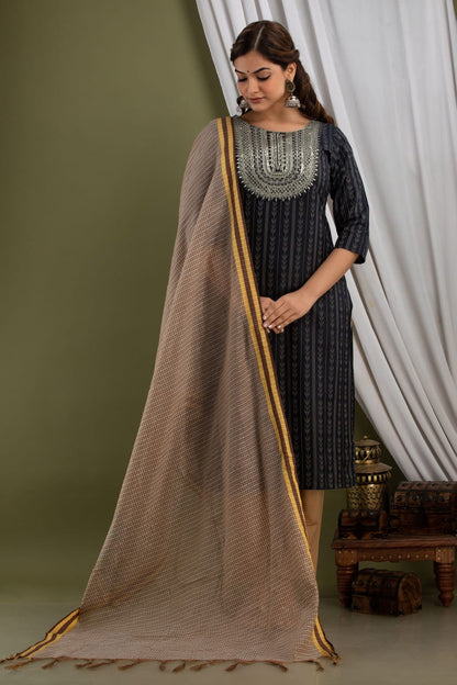 Handwoven cotton Sequin Black Suit