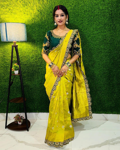Rich Embroidery Designer Saree with Blouse For Wedding