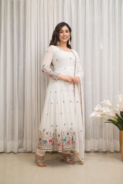 Zesta Trendy White Anarkali Suit Set