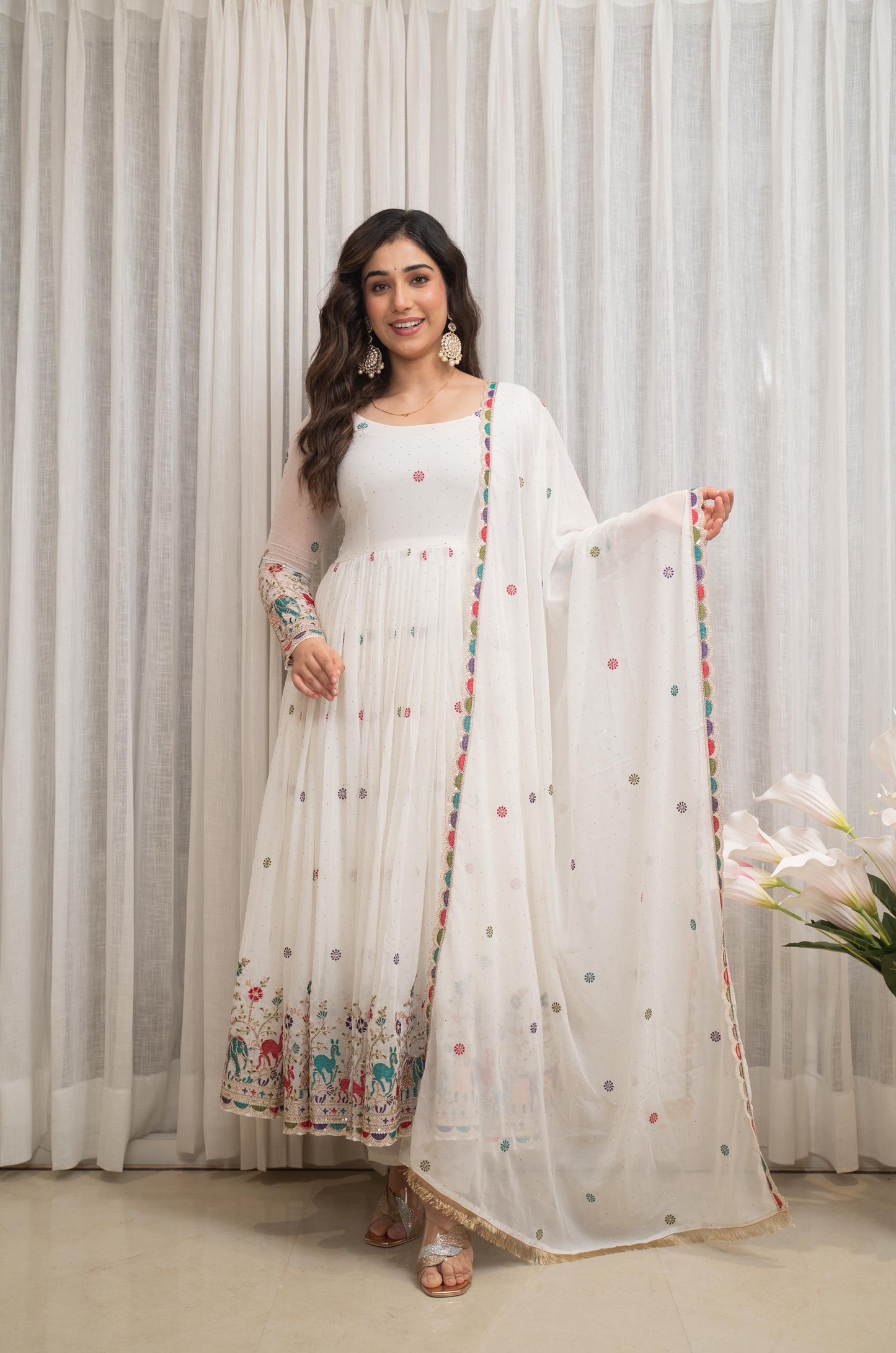 Zesta Trendy White Anarkali Suit Set